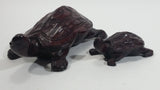 Vintage Beautifully Hand Carved Adult and Baby Turtle Tortoise Wooden Sculptures Set of 2