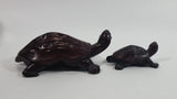 Vintage Beautifully Hand Carved Adult and Baby Turtle Tortoise Wooden Sculptures Set of 2