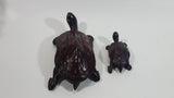 Vintage Beautifully Hand Carved Adult and Baby Turtle Tortoise Wooden Sculptures Set of 2