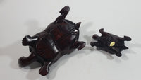 Vintage Beautifully Hand Carved Adult and Baby Turtle Tortoise Wooden Sculptures Set of 2