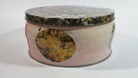 Vintage Pretty "English Garden" Flower Garden Themed Round Pink Tin Metal Container