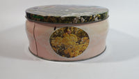 Vintage Pretty "English Garden" Flower Garden Themed Round Pink Tin Metal Container