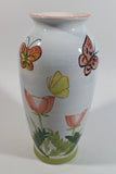 Hand Painted Butterfly and Floral Themed 8" Tall White Flower Vase - Treasure Valley Antiques & Collectibles