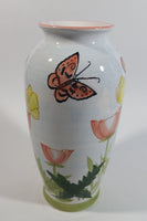 Hand Painted Butterfly and Floral Themed 8" Tall White Flower Vase - Treasure Valley Antiques & Collectibles