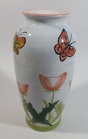 Hand Painted Butterfly and Floral Themed 8" Tall White Flower Vase - Treasure Valley Antiques & Collectibles