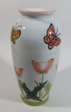 Hand Painted Butterfly and Floral Themed 8" Tall White Flower Vase - Treasure Valley Antiques & Collectibles