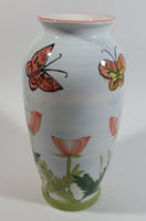 Hand Painted Butterfly and Floral Themed 8" Tall White Flower Vase - Treasure Valley Antiques & Collectibles