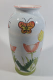 Hand Painted Butterfly and Floral Themed 8" Tall White Flower Vase - Treasure Valley Antiques & Collectibles