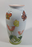 Hand Painted Butterfly and Floral Themed 8" Tall White Flower Vase - Treasure Valley Antiques & Collectibles