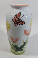 Hand Painted Butterfly and Floral Themed 8" Tall White Flower Vase - Treasure Valley Antiques & Collectibles