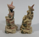 Vintage Emperor and Empress Highly Detailed Carved Resin Ivory Look Figurines Set