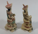Vintage Emperor and Empress Highly Detailed Carved Resin Ivory Look Figurines Set