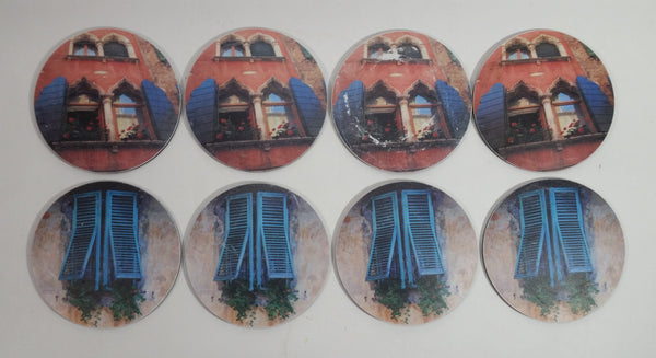 Mediterranean Windows with Shutters Two Patterns Set of 8 Foam Coasters