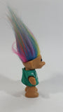 Vintage 1980s Russ Lucky Lottery Troll with Rainbow Hair and Green Shirt Collectible Toy Figure