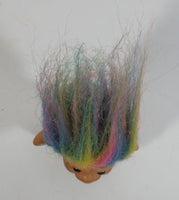 Vintage 1980s Russ Lucky Lottery Troll with Rainbow Hair and Green Shirt Collectible Toy Figure