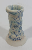 Small Short Blue and White 2 3/4" Hand Made Pottery Candle Holder