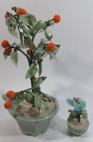 Set of 2 Artificial Glass Fruit Vegetable Tomato Plant Faux Fake in Ceramic Light Green Colored Planters