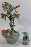 Set of 2 Artificial Glass Fruit Vegetable Tomato Plant Faux Fake in Ceramic Light Green Colored Planters