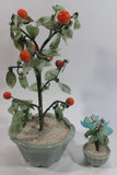 Set of 2 Artificial Glass Fruit Vegetable Tomato Plant Faux Fake in Ceramic Light Green Colored Planters