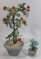 Set of 2 Artificial Glass Fruit Vegetable Tomato Plant Faux Fake in Ceramic Light Green Colored Planters