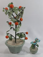 Set of 2 Artificial Glass Fruit Vegetable Tomato Plant Faux Fake in Ceramic Light Green Colored Planters