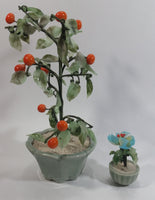 Set of 2 Artificial Glass Fruit Vegetable Tomato Plant Faux Fake in Ceramic Light Green Colored Planters