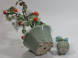 Set of 2 Artificial Glass Fruit Vegetable Tomato Plant Faux Fake in Ceramic Light Green Colored Planters