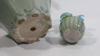 Set of 2 Artificial Glass Fruit Vegetable Tomato Plant Faux Fake in Ceramic Light Green Colored Planters