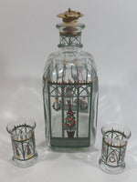 Holmegaard Juleflaske Christmas Themed Clear Glass Decanter Bottle with 2 Glasses