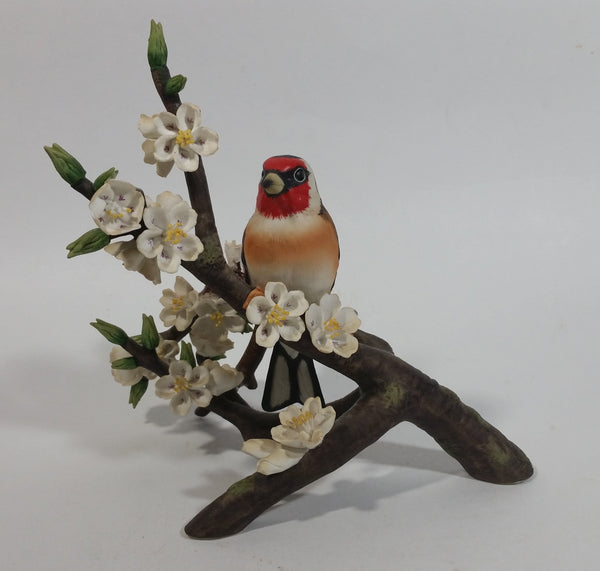 Vintage 1979 Franklin Porcelain European Goldfinch Limited Edition Bird on Branch Sculpture