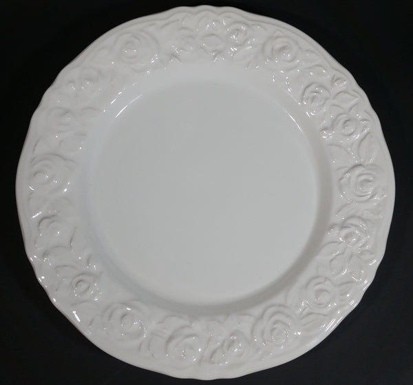 Franco Giroogi by Quadrifoglio White Embossed Roses 10 1/2" Dinner Plate Made in Italy