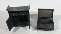 Vintage Japanese Hina Black Lacquered Hand Made Hand Painted Miniature Wood Doll Furniture Lot of 12 Pieces - Treasure Valley Antiques & Collectibles