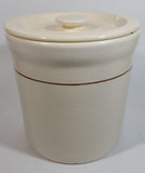 Cream White with Thin Brown Stripe 6 1/2" Tall Ceramic Crock Pot with Lid