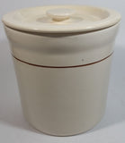 Cream White with Thin Brown Stripe 6 1/2" Tall Ceramic Crock Pot with Lid