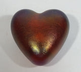 Signed Handmade In Canada Robert Held Iridescent Orange Dark Pink Rainbow Heart Shaped Art Glass with Original Sticker