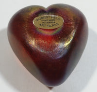 Signed Handmade In Canada Robert Held Iridescent Orange Dark Pink Rainbow Heart Shaped Art Glass with Original Sticker