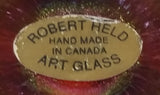 Signed Handmade In Canada Robert Held Iridescent Orange Dark Pink Rainbow Heart Shaped Art Glass with Original Sticker