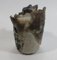 Wrapped Brutalist Abstract Style Brown Cream White Glazed Art Pottery Vase