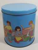 Cute Vintage Children Playing Chef and Baker with Ingredients Blue Tin Metal Canister