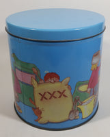 Cute Vintage Children Playing Chef and Baker with Ingredients Blue Tin Metal Canister