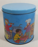 Cute Vintage Children Playing Chef and Baker with Ingredients Blue Tin Metal Canister