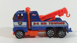 1997 Hot Wheels Rig Wrecker 24 HR Towing Emergency Tow Truck Dark Blue Die Cast Toy Car Vehicle