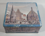 Vintage Blue Trimmed Old English Town Scenery Decorative Metal Tin Container