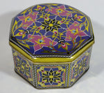 Colorful Ornate Decorative Flower Themed Octagon Shaped Tin Metal Container