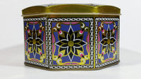 Colorful Ornate Decorative Flower Themed Octagon Shaped Tin Metal Container