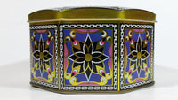 Colorful Ornate Decorative Flower Themed Octagon Shaped Tin Metal Container