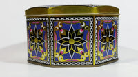 Colorful Ornate Decorative Flower Themed Octagon Shaped Tin Metal Container