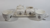 Bombay Company White Embossed Floral Design Creamer, Sugar Bowl, Tea Cup Set