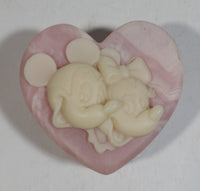 Vintage Incolay Disney Mickey Mouse and Minnie Mouse Pink Heart Shaped Marble Like Lidded Trinket Box Cartoon Collectible