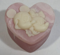 Vintage Incolay Disney Mickey Mouse and Minnie Mouse Pink Heart Shaped Marble Like Lidded Trinket Box Cartoon Collectible